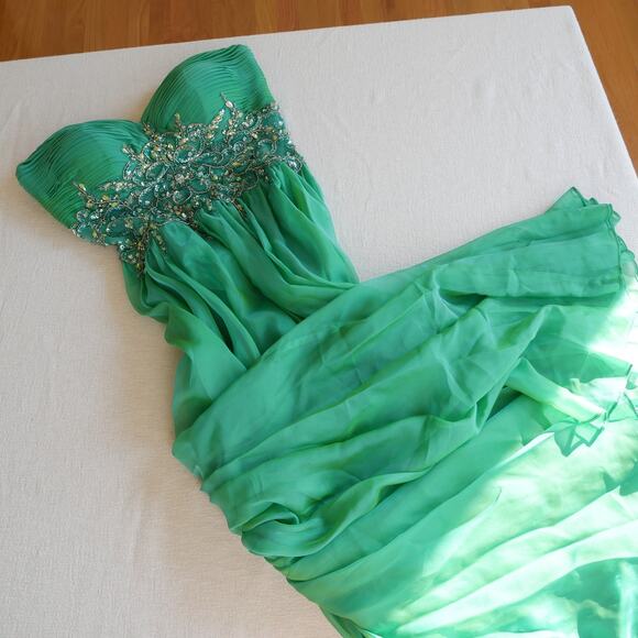 Fairy Dress Vintage Y2K Cache green beaded corset prom evening gown small - Picture 10 of 13